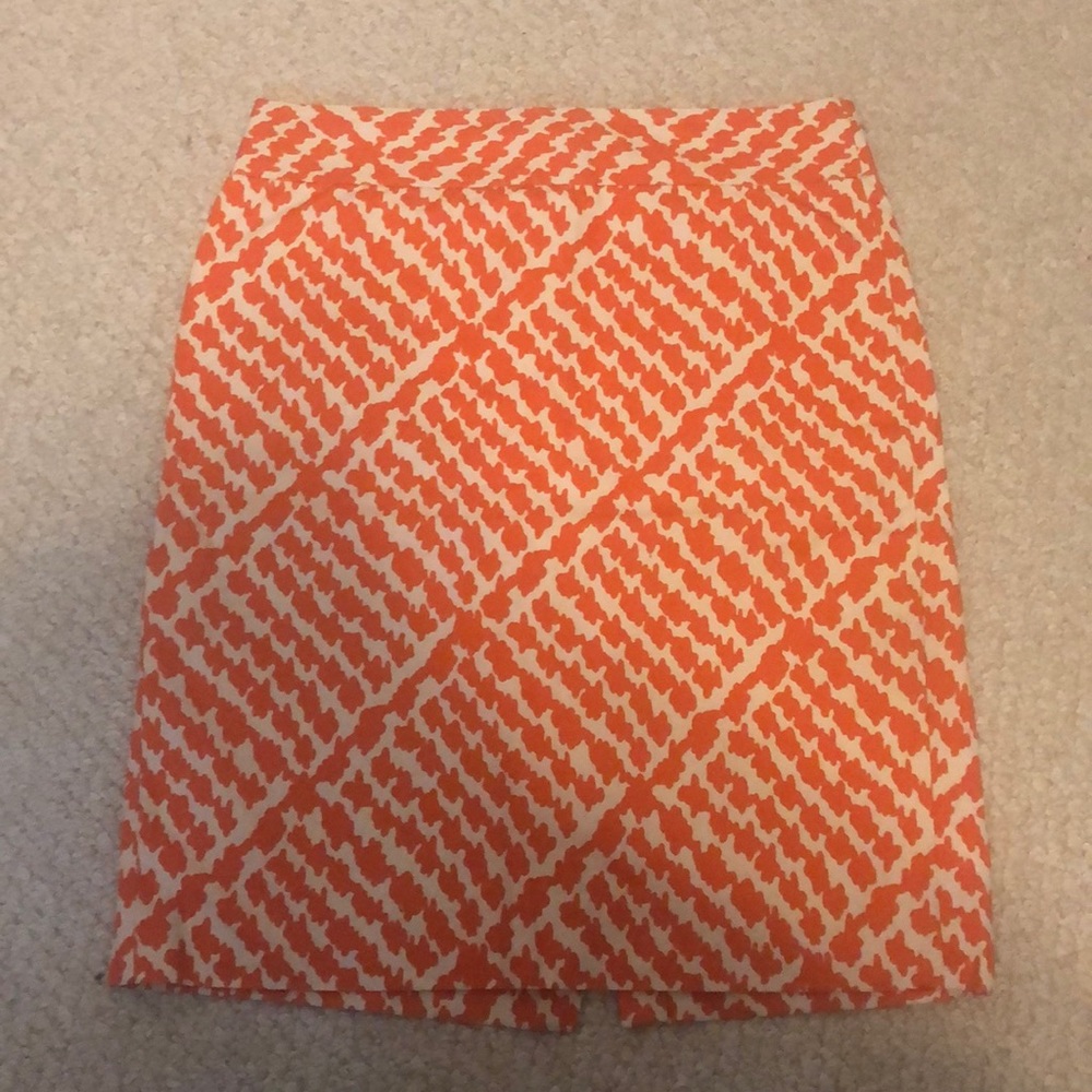 J crew orange and cream patterned skirt